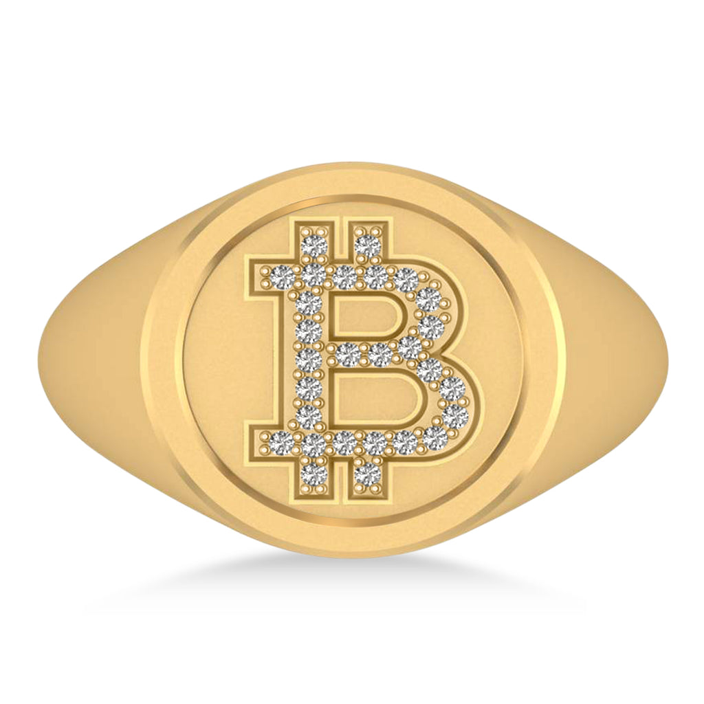 Diamond Cryptocurrency Bitcoin Men's Ring 14k Yellow Gold (0.14ct)