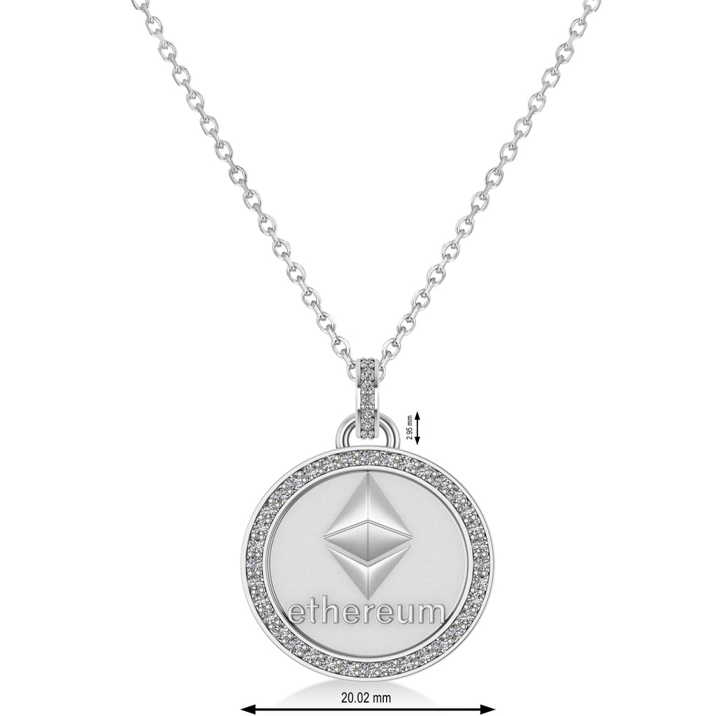 Diamond Cryptocurrency Ethereum Pendant Necklace With Bail 14k White Gold (0.44ct)