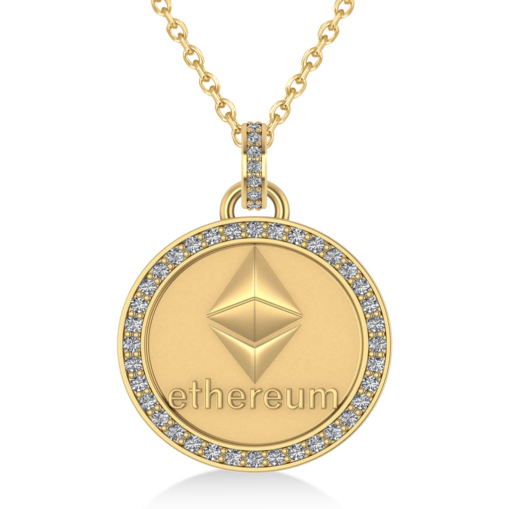 Diamond Cryptocurrency Ethereum Pendant Necklace With Bail 14k Yellow Gold (0.44ct)