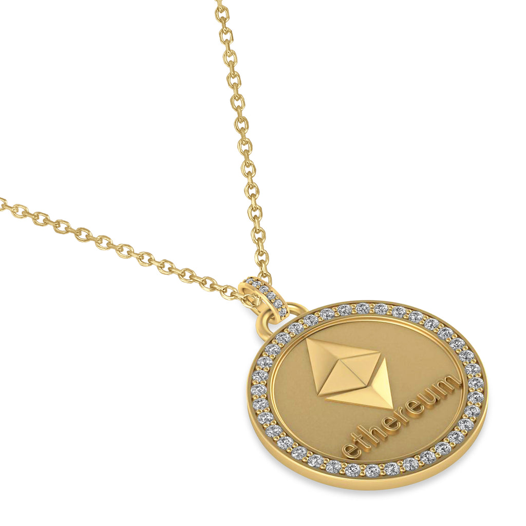 Diamond Cryptocurrency Ethereum Pendant Necklace With Bail 14k Yellow Gold (0.44ct)