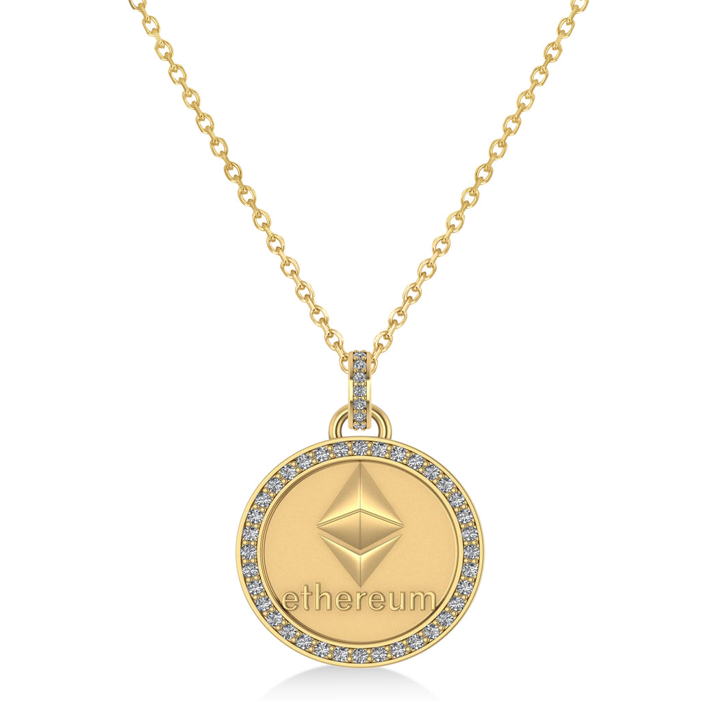 Diamond Cryptocurrency Ethereum Pendant Necklace With Bail 14k Yellow Gold (0.44ct)