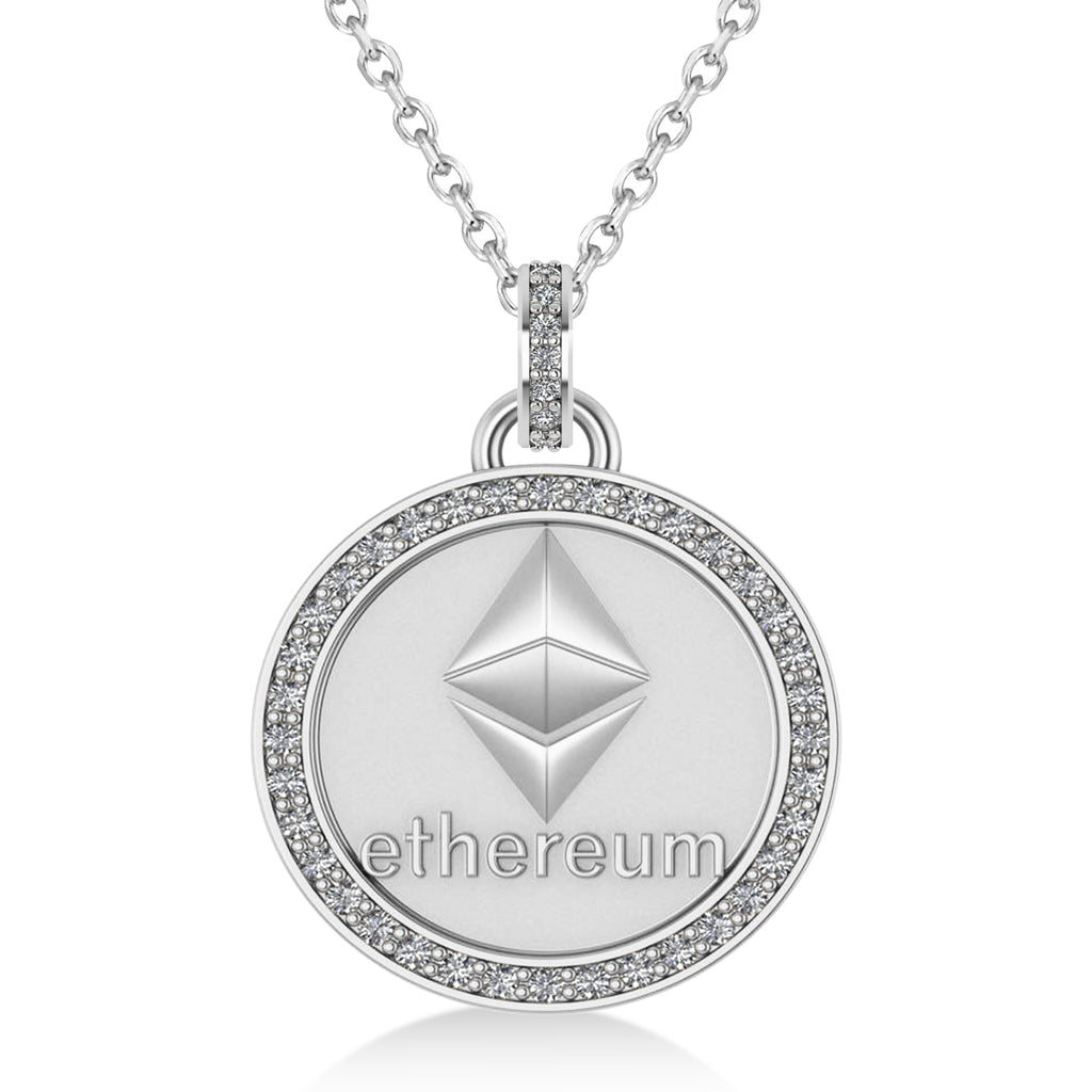 Diamond Cryptocurrency Ethereum Pendant Necklace With Bail 18k White Gold (0.44ct)