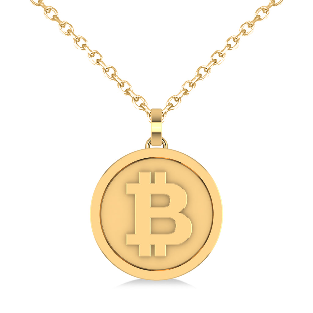 Large Cryptocurrency Bitcoin Pendant Necklace 18k Yellow Gold