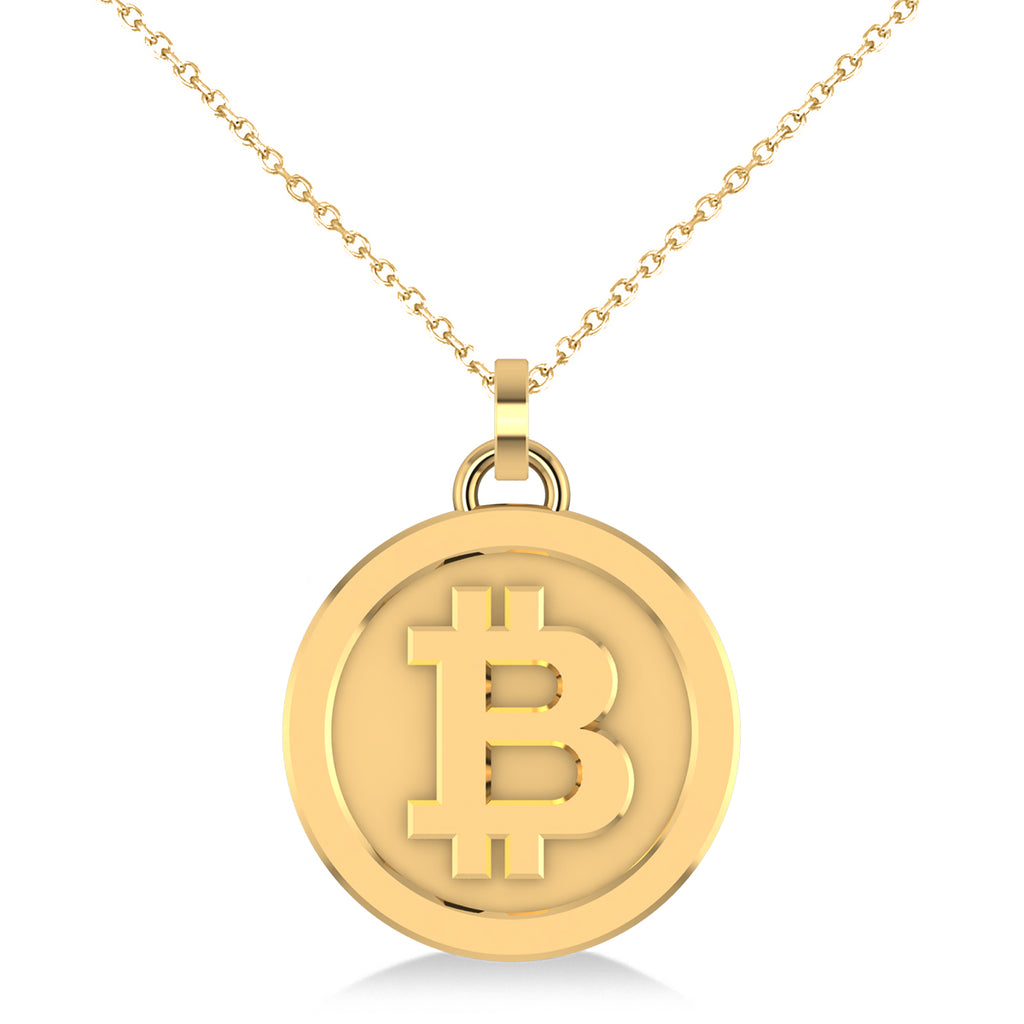 Medium Cryptocurrency Bitcoin Pendant Necklace 14k Yellow Gold