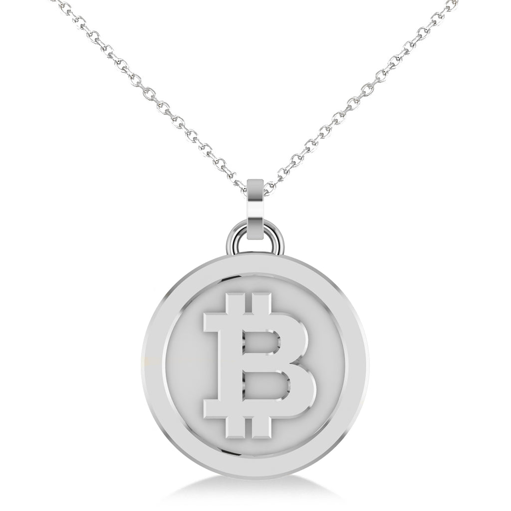 Medium Cryptocurrency Bitcoin Pendant Necklace 18k White Gold