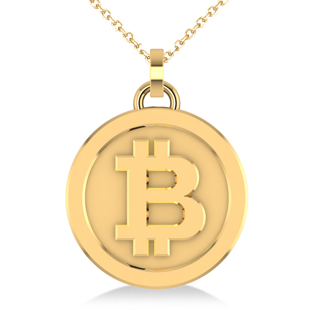 Medium Cryptocurrency Bitcoin Pendant Necklace 18k Yellow Gold