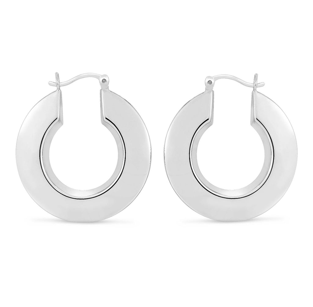 Large Puffed Round Hoop Earrings Sterling Silver