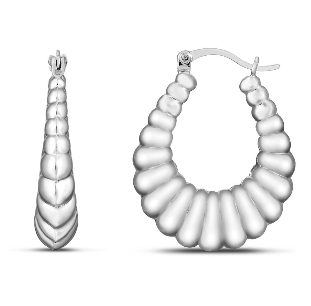 Graduated Ribbed Hoop Earrings Sterling Silver