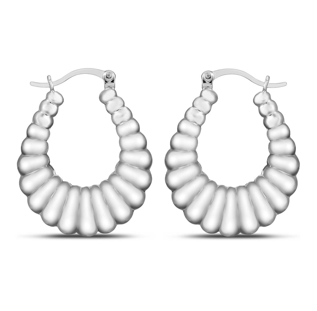 Graduated Ribbed Hoop Earrings Sterling Silver