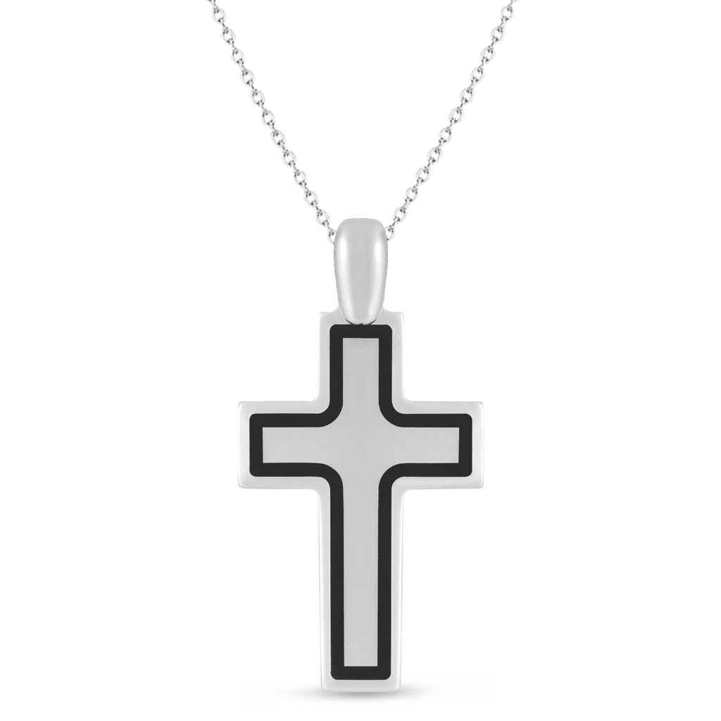 Black Frame Cross Charm Pendant Necklace Sterling Silver
