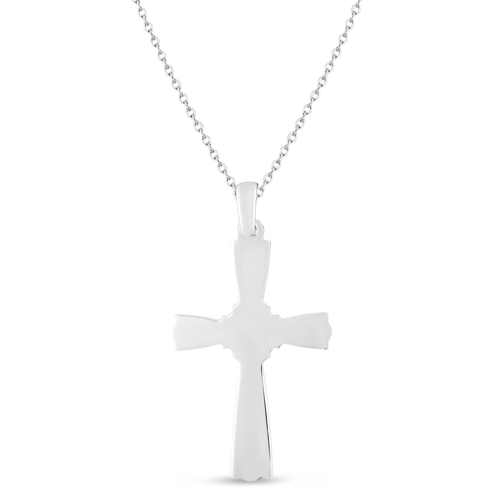 Fleur De Li Cross Charm Pendant Necklace Sterling Silver