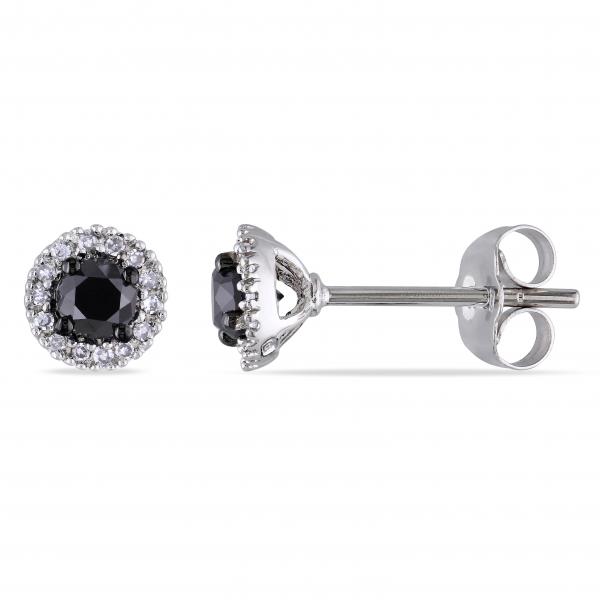 Black & White Diamond Halo Stud Earrings 14k White Gold (0.50ct)