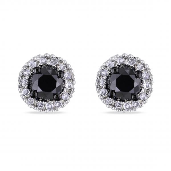 Black & White Diamond Halo Stud Earrings 14k White Gold (0.50ct)