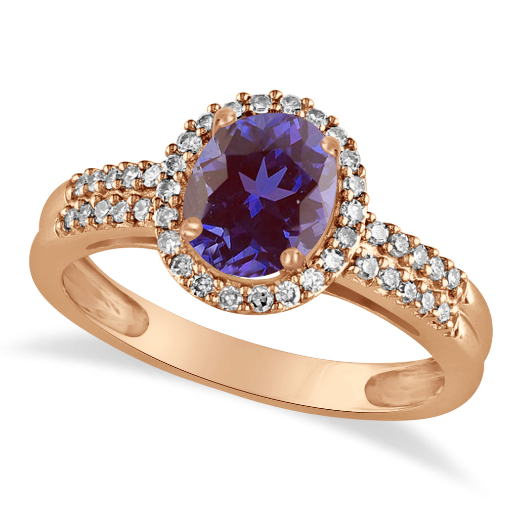 Lab Alexandrite & Diamond Oval Engagement Ring 14k Rose Gold (1.01ct)