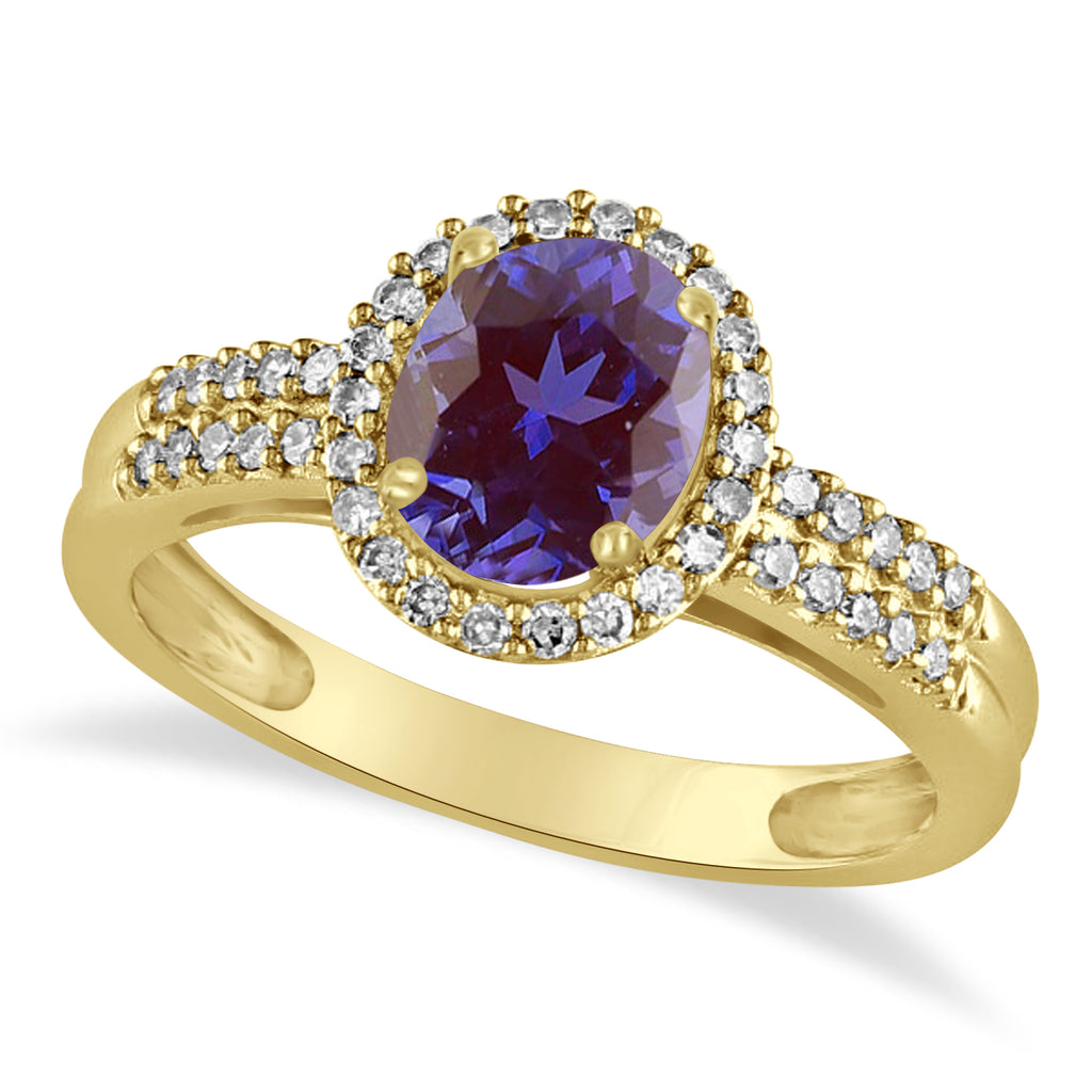 Lab Alexandrite & Diamond Oval Engagement Ring 14k Yellow Gold (1.01ct)