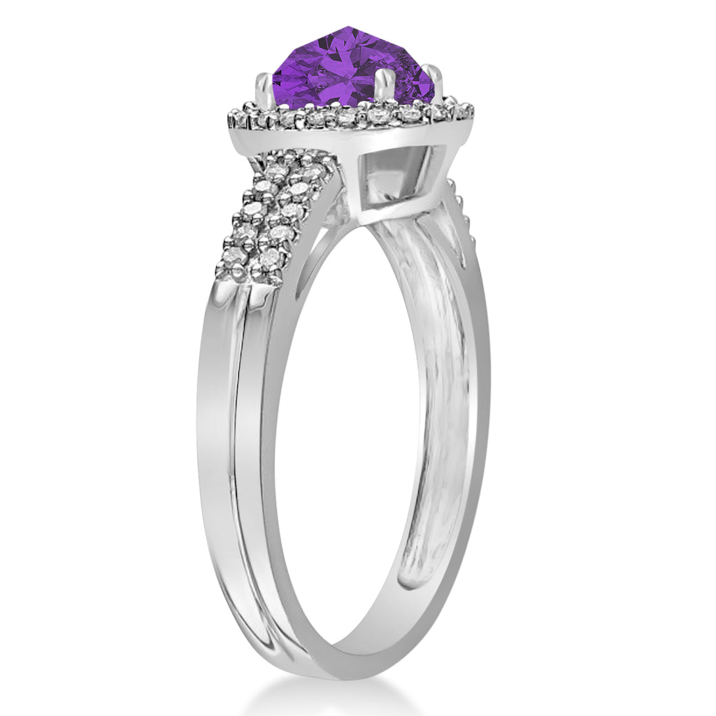 Amethyst & Diamond Oval Engagement Ring 14k White Gold (1.01ct)