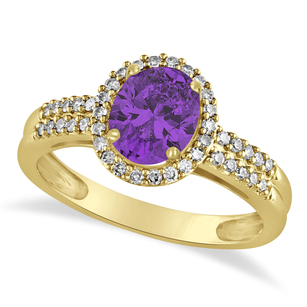 Amethyst & Diamond Oval Engagement Ring 14k Yellow Gold (1.01ct)