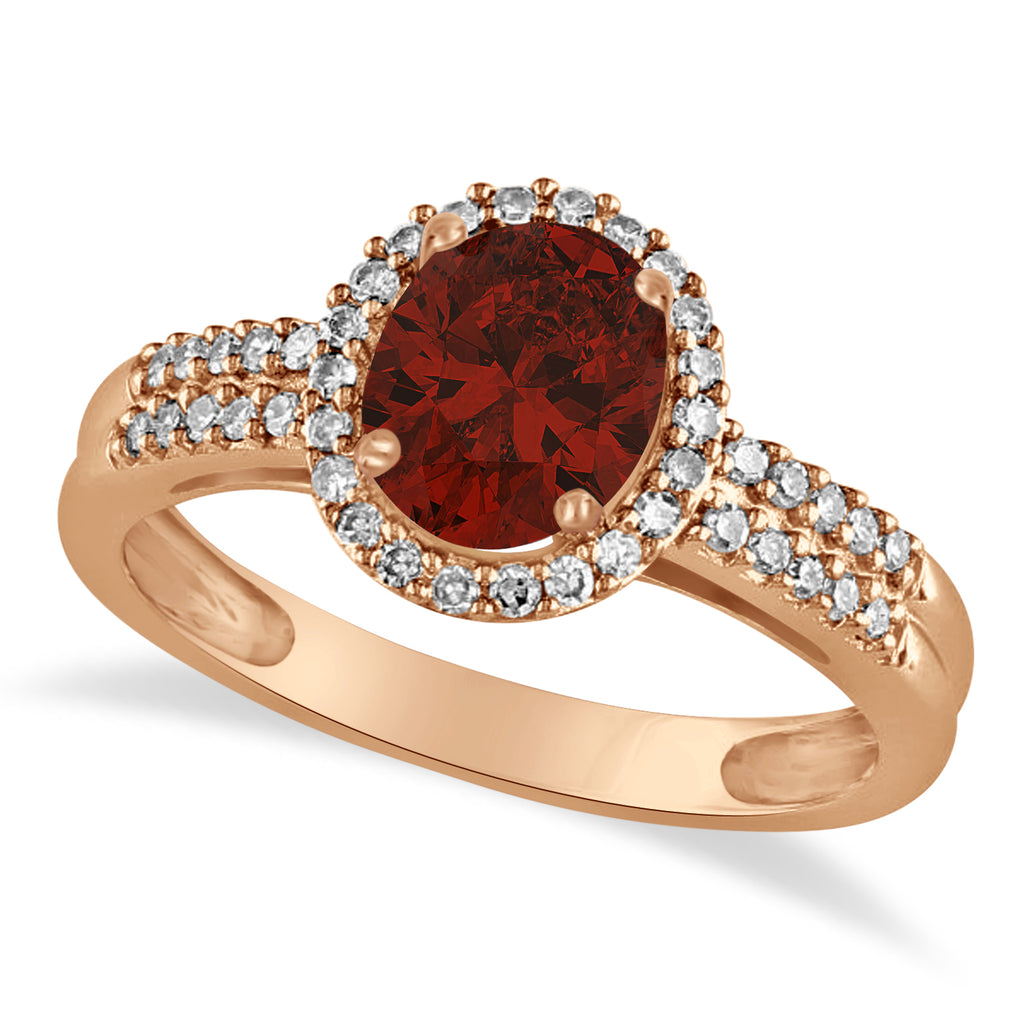 Garnet & Diamond Oval Engagement Ring 14k Rose Gold (1.01ct)