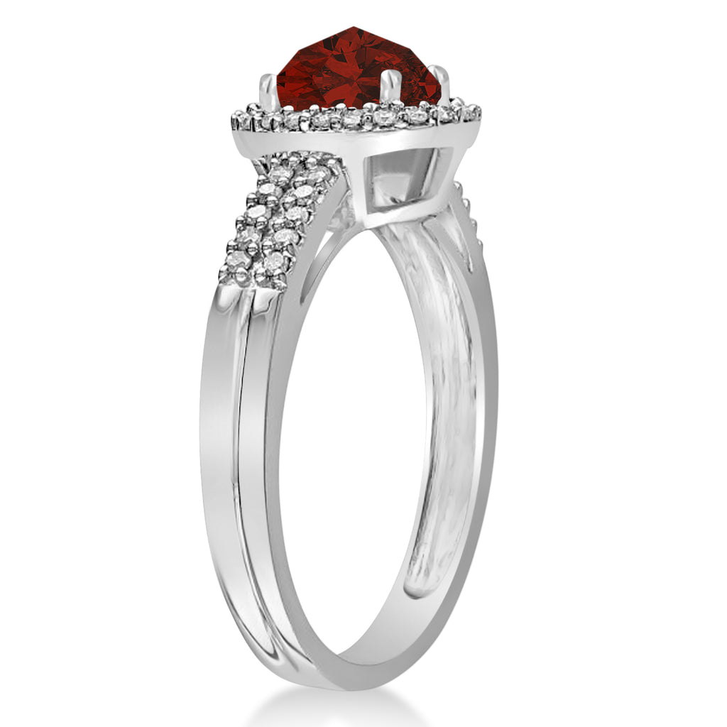 Garnet & Diamond Oval Engagement Ring 14k White Gold (1.01ct)