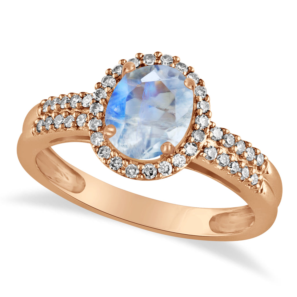 Moonstone & Diamond Oval Engagement Ring 14k Rose Gold (1.01ct)