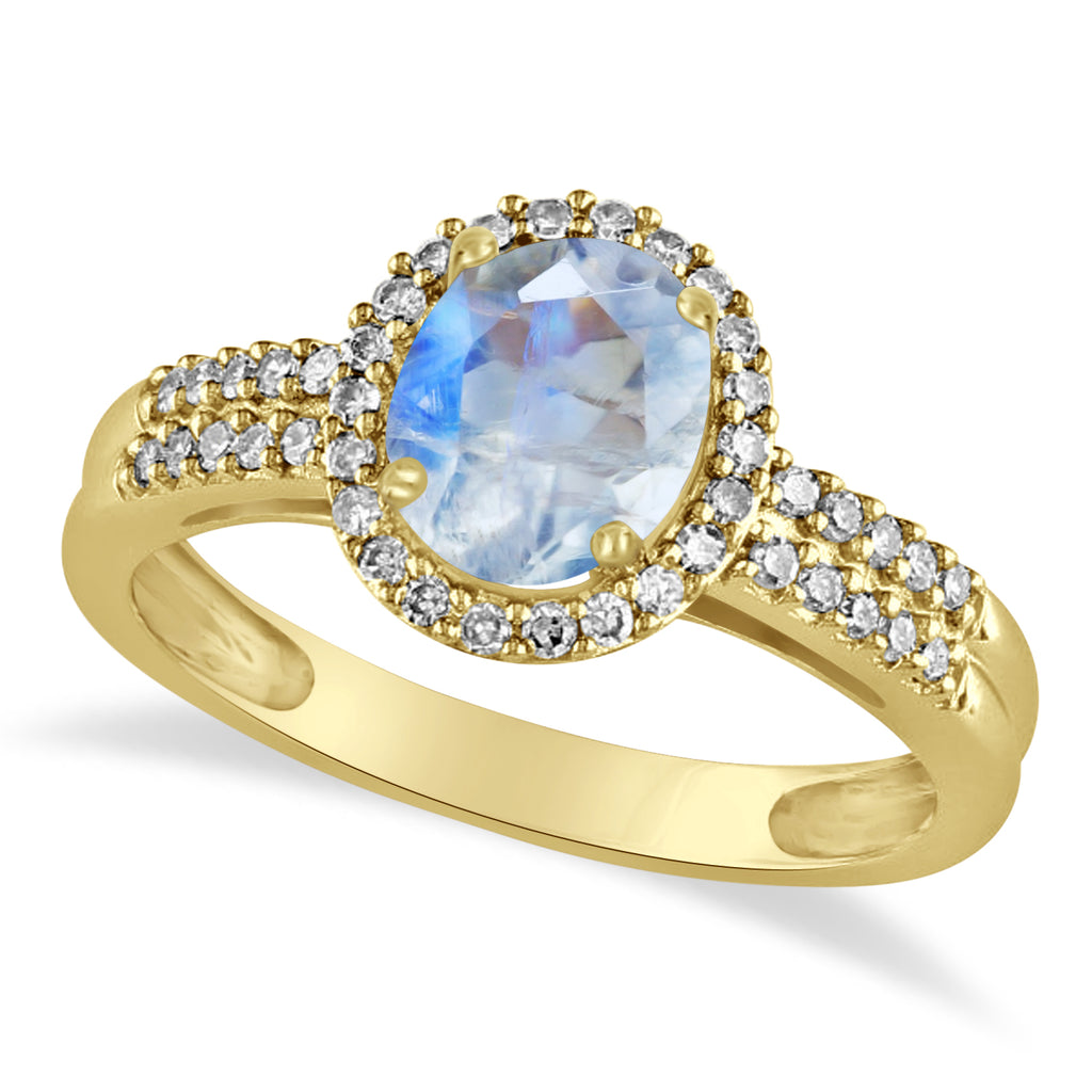Moonstone & Diamond Oval Engagement Ring 14k Yellow Gold (1.01ct)
