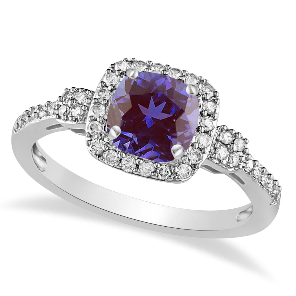 Lab Alexandrite & Diamond Diamond Halo Engagement Ring 14k White Gold (1.01ct)