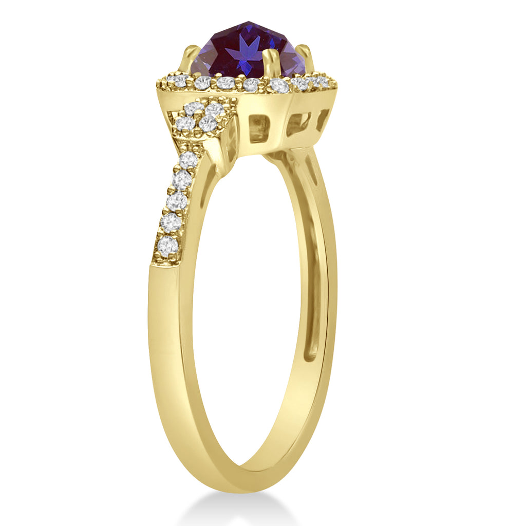 Lab Alexandrite & Diamond Diamond Halo Engagement Ring 14k Yellow Gold (1.01ct)