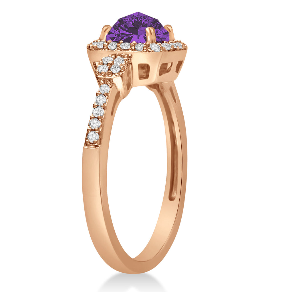 Amethyst & Diamond Diamond Halo Engagement Ring 14k Rose Gold (1.01ct)