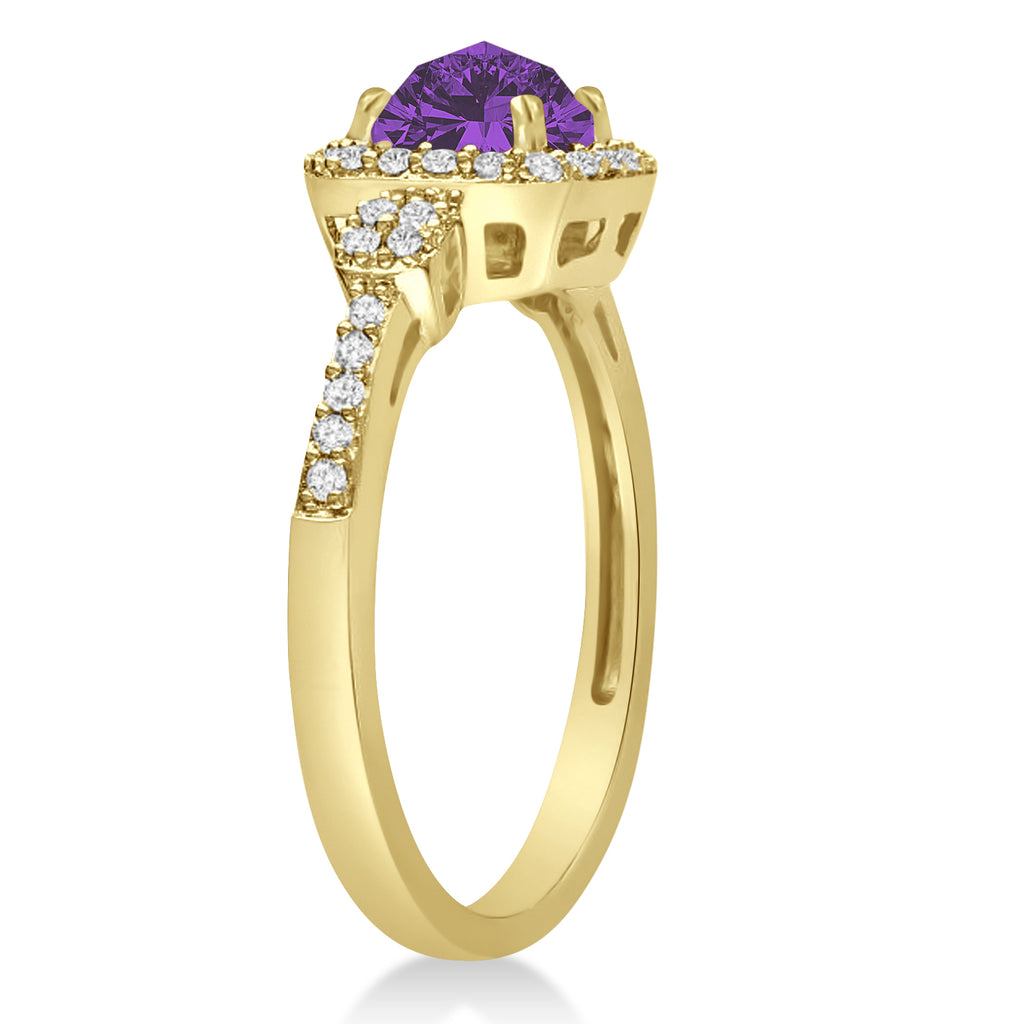 Amethyst & Diamond Diamond Halo Engagement Ring 14k Yellow Gold (1.01ct)