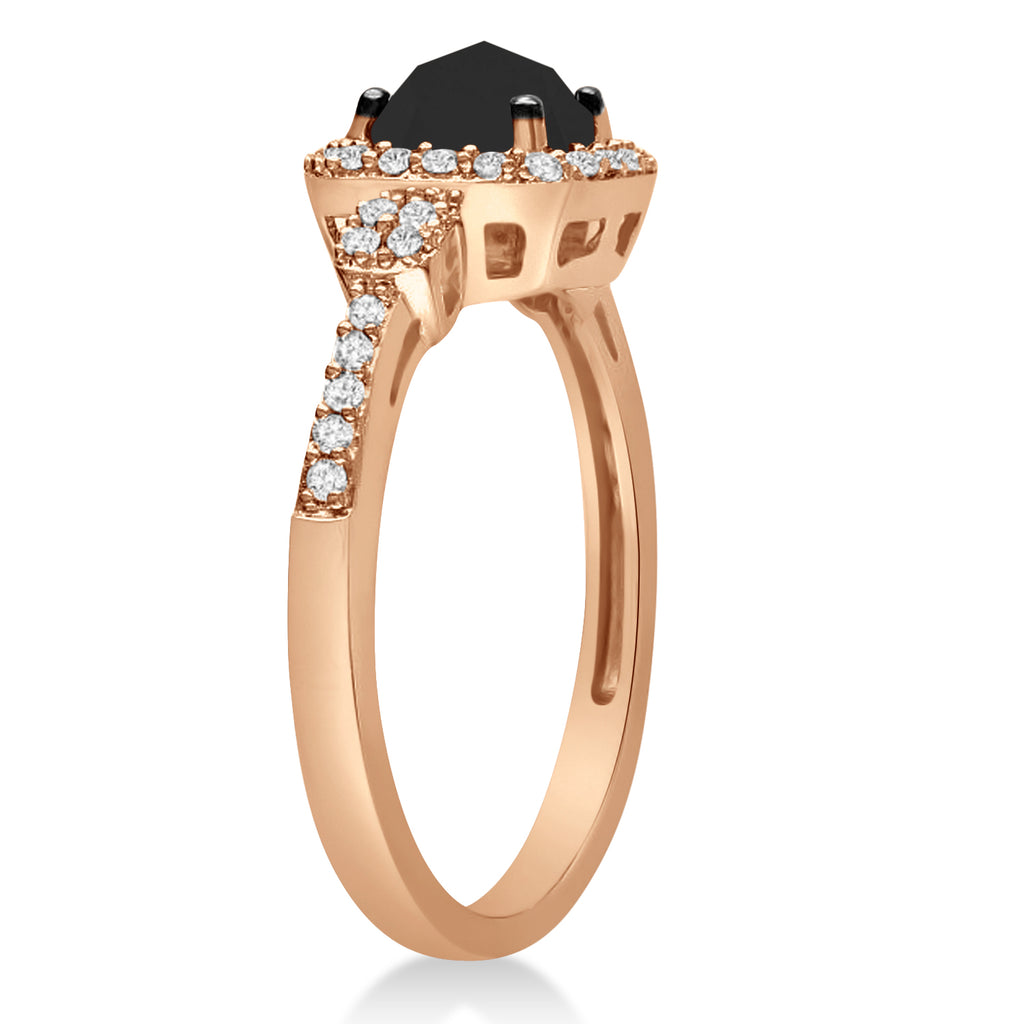 Black & White Diamond Halo Engagement Ring 14k Rose Gold (1.01ct)