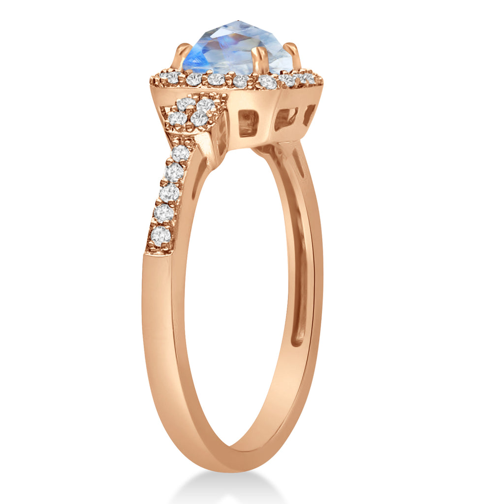 Moonstone & Diamond Diamond Halo Engagement Ring 14k Rose Gold (1.01ct)