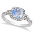 Moonstone & Diamond Diamond Halo Engagement Ring 14k White Gold (1.01ct)