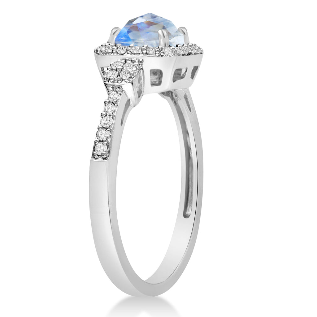 Moonstone & Diamond Diamond Halo Engagement Ring 14k White Gold (1.01ct)