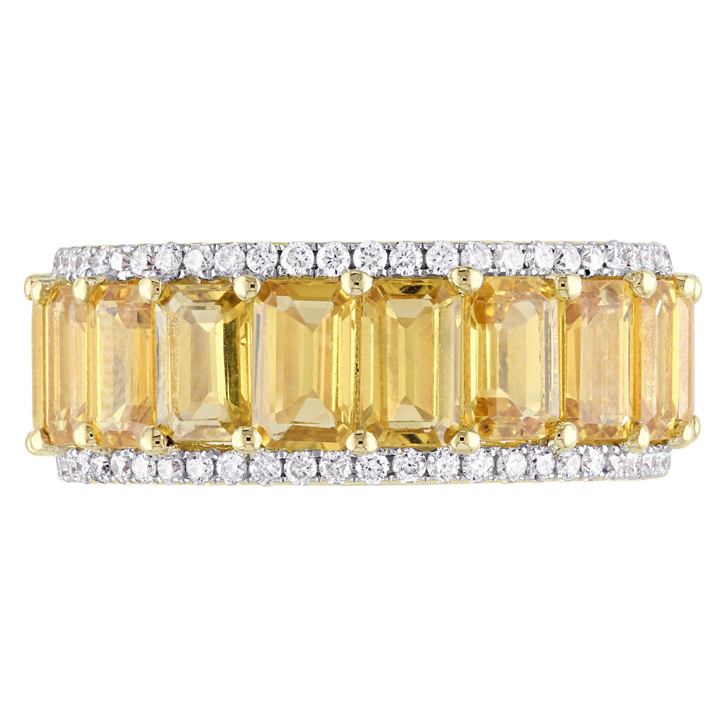 Emerald Cut Yellow Sapphire & Diamond Band 14k Yellow Gold (11.12ct)