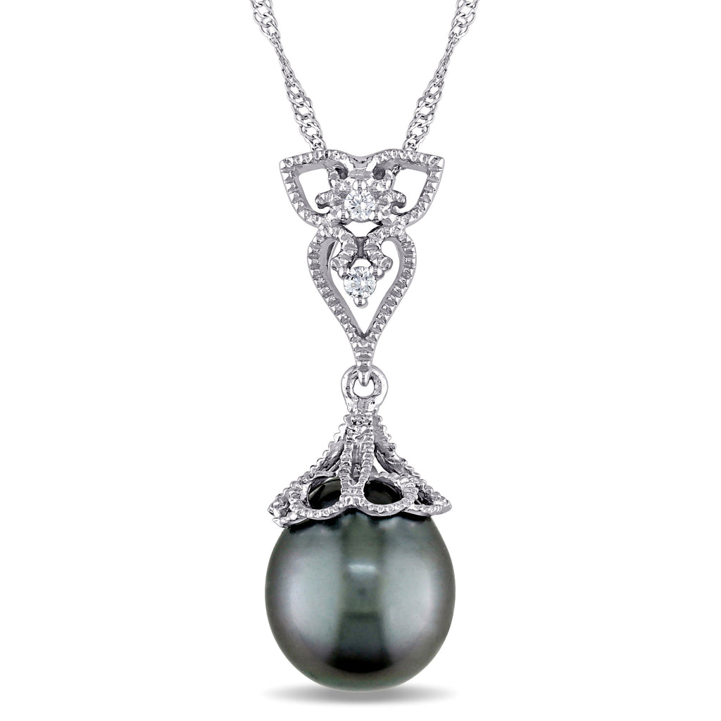 Diamond & Tahitian Pearl Fashion Pendant 14k White Gold (9-9.5mm)