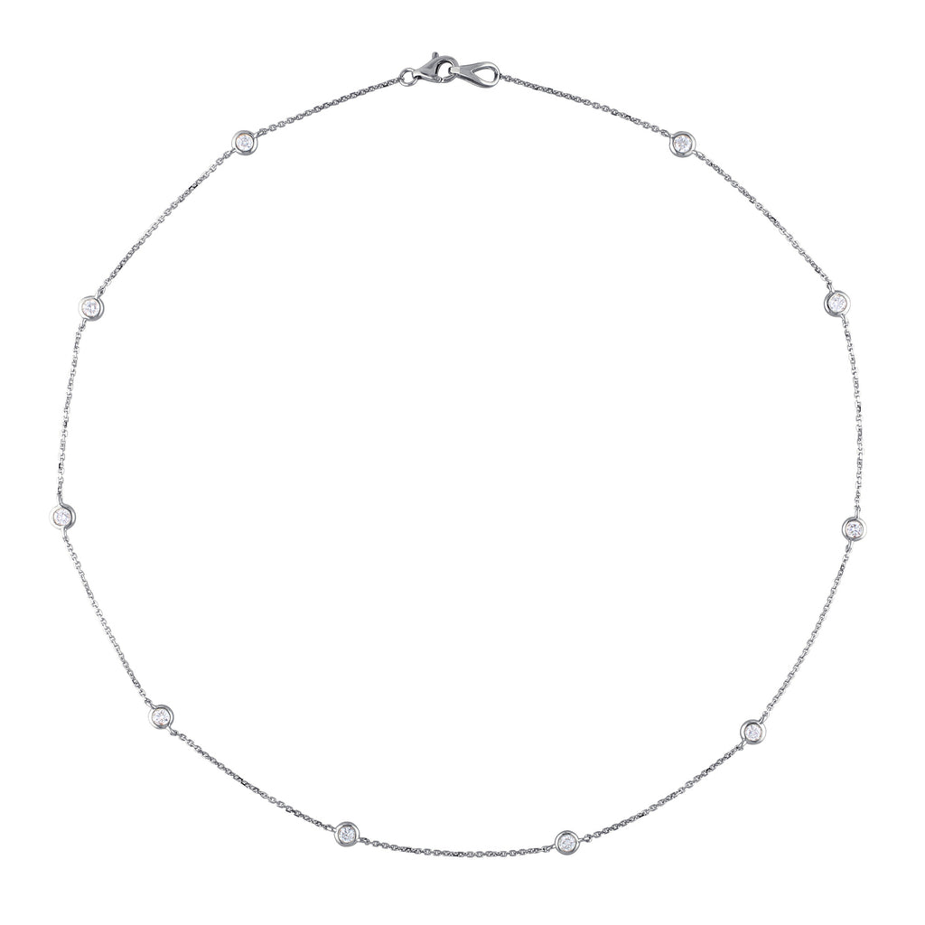 Diamond Station Choker Necklace 14k White Gold (0.50ct)
