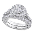 Round Cut Lab  Diamond Halo Bridal Set Ring 14K White Gold (1.74ct)