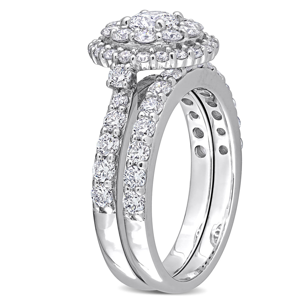 Round Cut Lab Grown Diamond Halo Bridal Set Ring 14K White Gold (1.74ct)