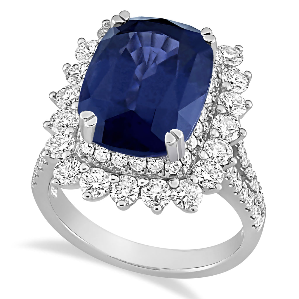 Cushion Spinel & Round Diamond Cocktail Ring 14k White Gold (7.95 ct)
