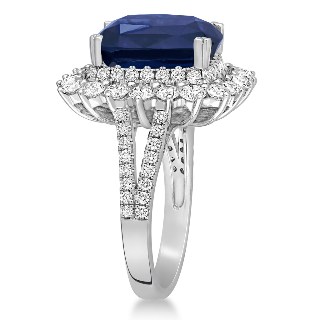 Cushion Spinel & Round Diamond Cocktail Ring 14k White Gold (7.95 ct)
