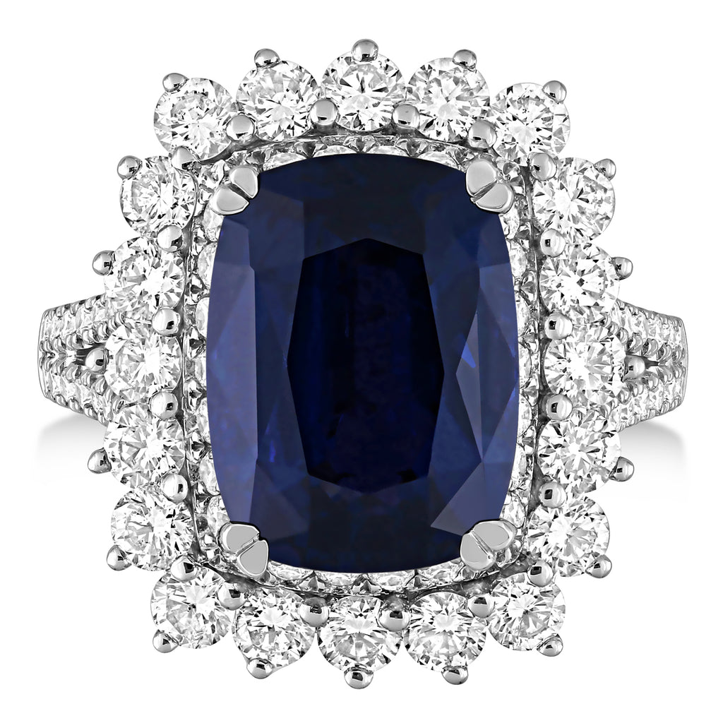 Cushion Spinel & Round Diamond Cocktail Ring 14k White Gold (7.95 ct)