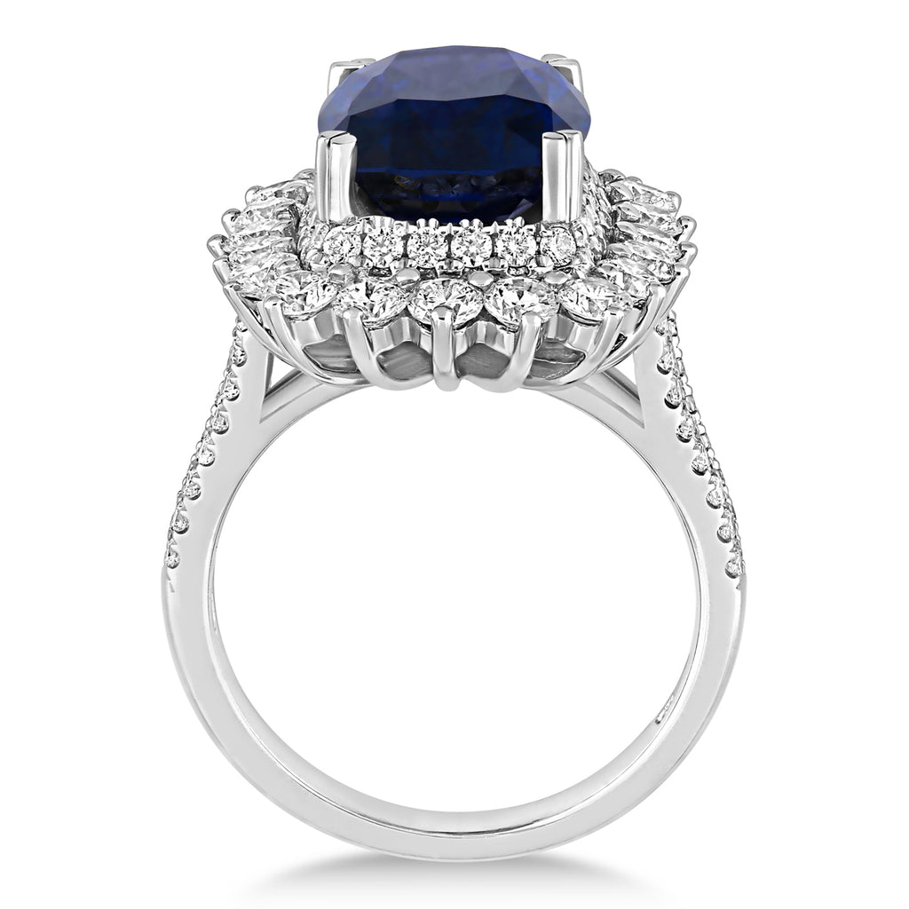 Cushion Spinel & Round Diamond Cocktail Ring 14k White Gold (7.95 ct)