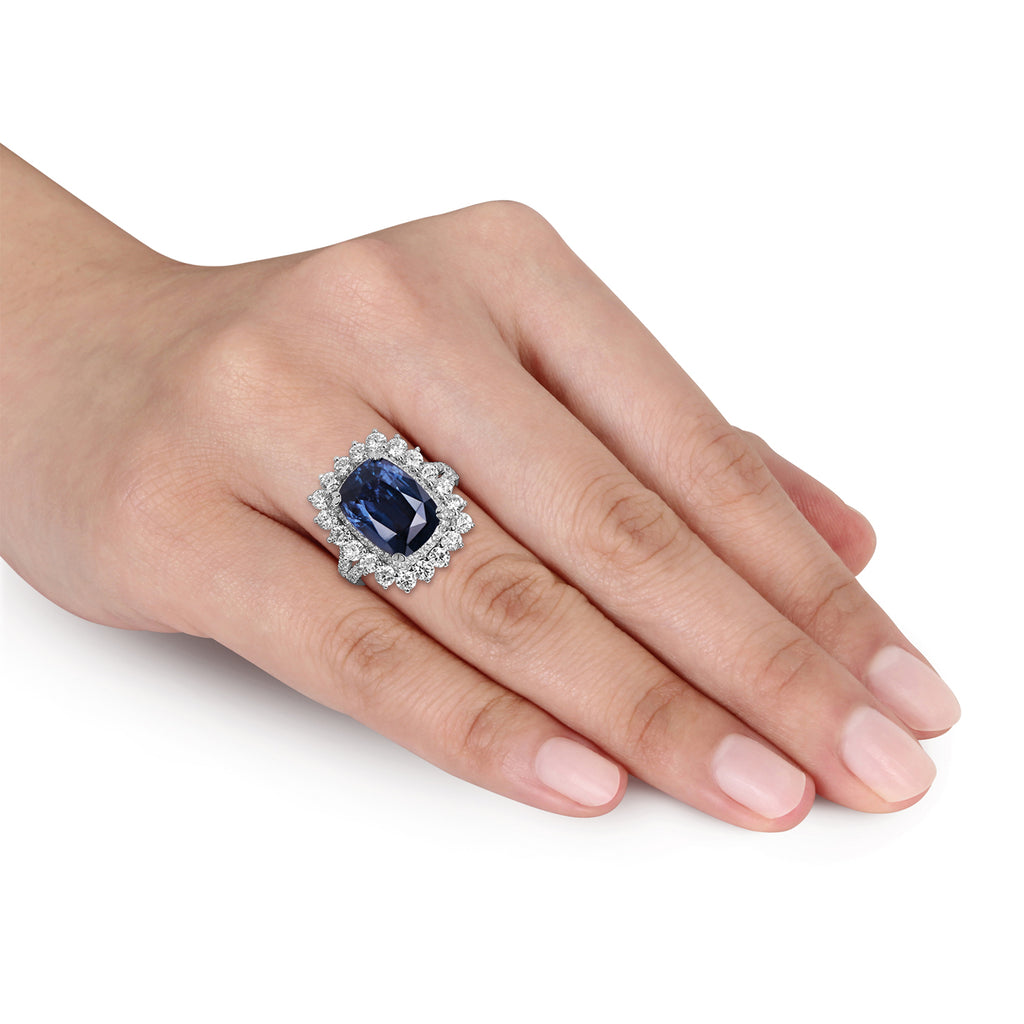 Cushion Spinel & Round Diamond Cocktail Ring 14k White Gold (7.95 ct)