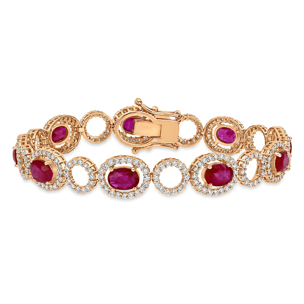 Oval Ruby & Round Diamond Bracelet 18k Rose Gold (12.10 ct)
