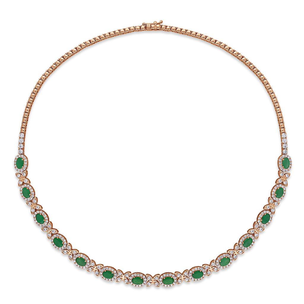 Oval Emerald & Diamond Necklace 18k Rose Gold (10.30 ct)