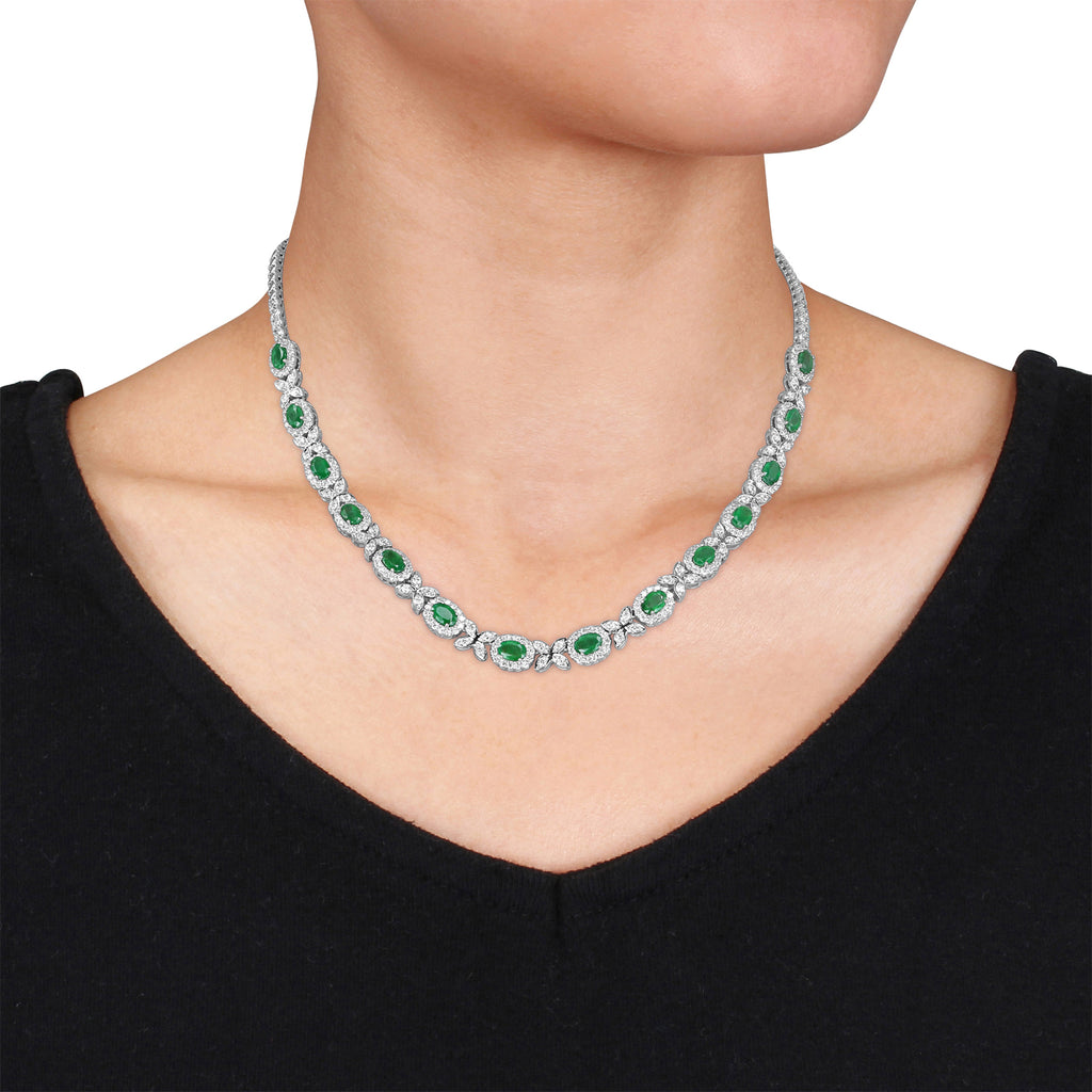 Oval Emerald & Diamond Necklace 18k White Gold (10.30 ct)