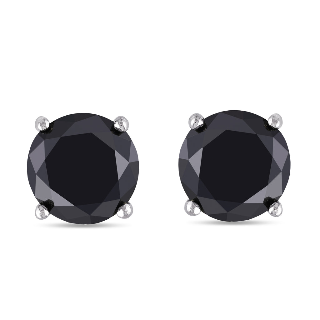 Round Cut Black Diamond Stud Earrings 14k White Gold (3.03ct)