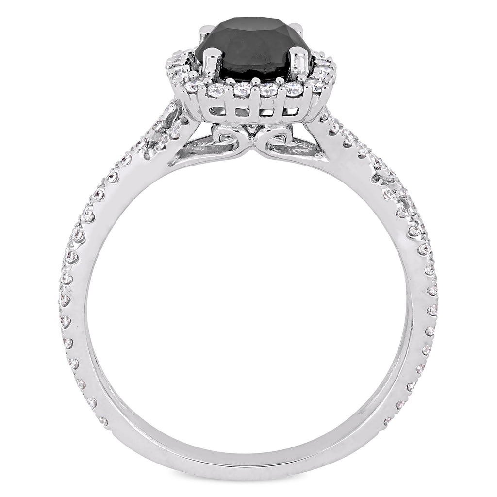 Round Cut Black and White Diamond Halo Ring 14k White Gold (1.50ct)