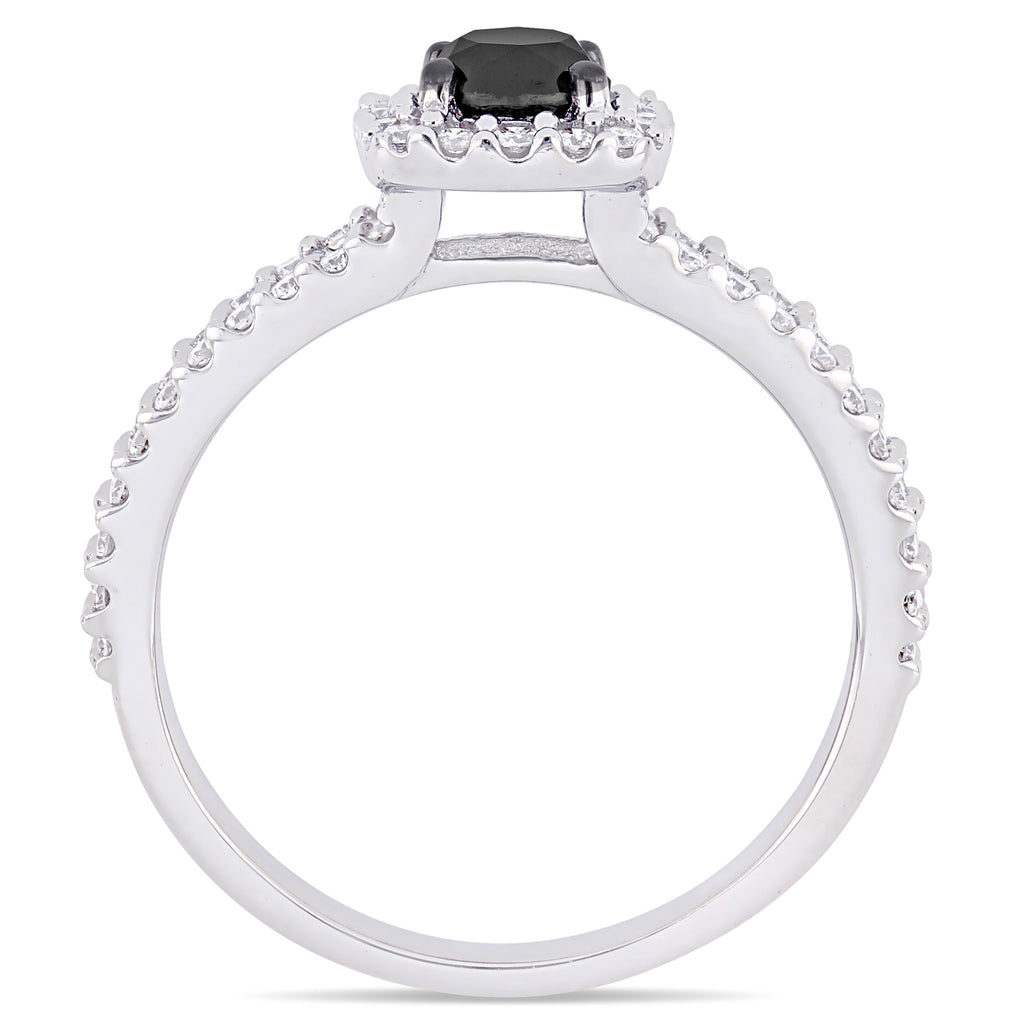 Round Cut Black and White Diamond Halo Ring 14k White Gold (0.98ct)