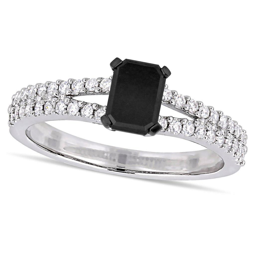 Black and White Diamond Split Shank Ring 14k White Gold (0.98ct)